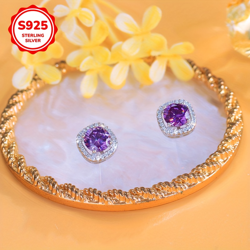 Women's Square Candy Shaped Zirconia 925 Sterling Silver Stud Earrings